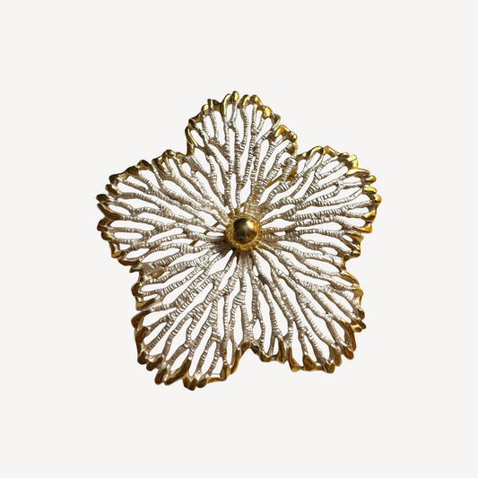 Vintage Signed Pastelli Gold & Satin Silver Flower Brooch – Round Floral Pin