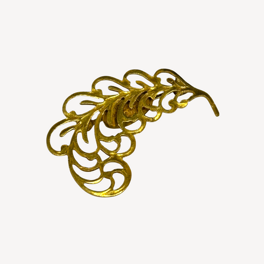 Vintage Miriam Haskell Feather Brooch – Gold-Tone Filigree Design, Signed