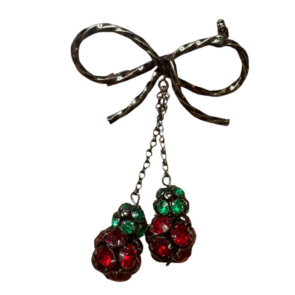 Vintage 1950s Austrian Rhinestone Fruit Cluster Bow Brooch