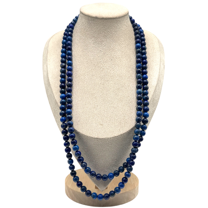 Vintage 52-Inch Lapis Lazuli Necklace – 8mm Natural Stone Beads with 925 Sterling Silver Clasp