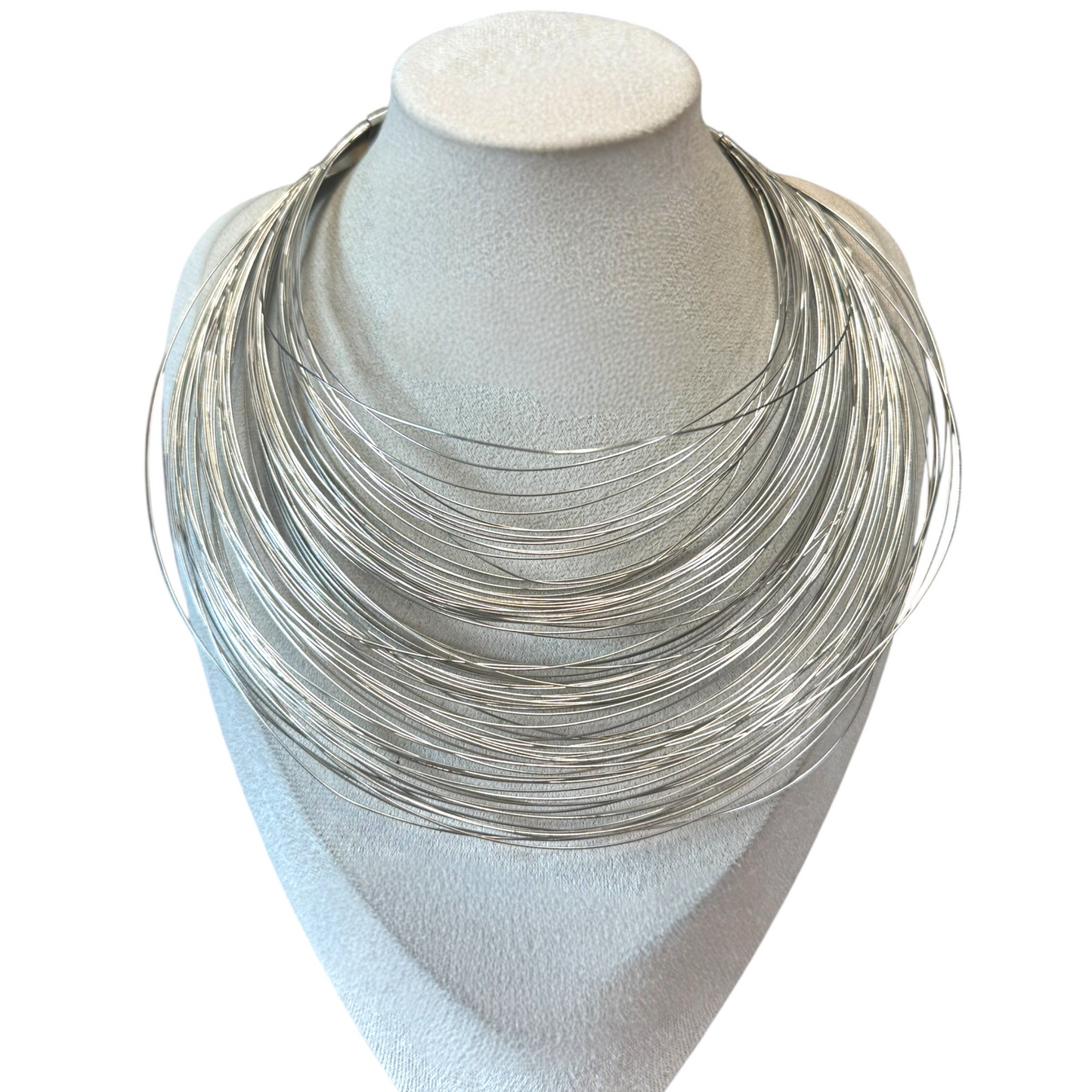 Rare vintage Vendome signed sculptural silver wire choker necklace – bold architectural statement jewelry